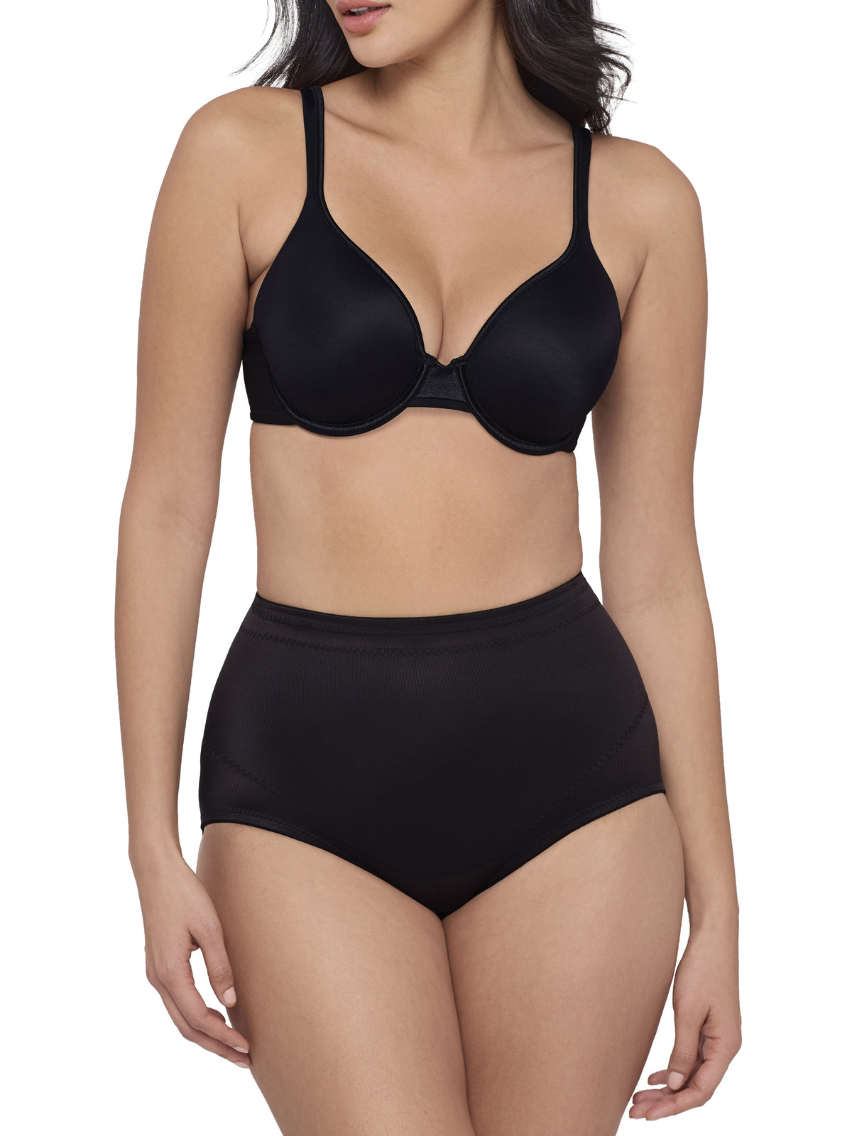 a woman wearing black tummy control underwear shapewear