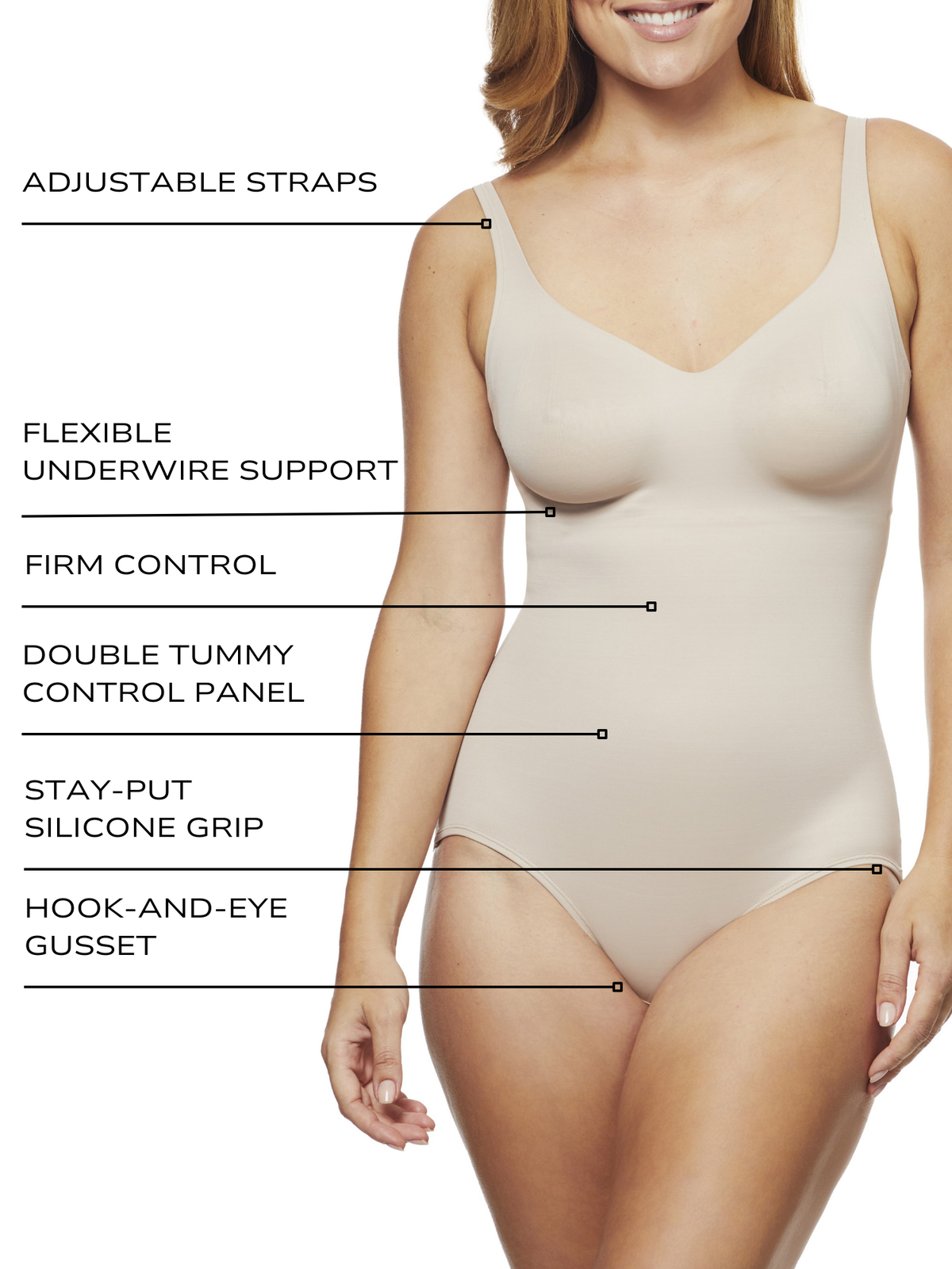 an infographic showing the features and benefits of the wonderful u underwire shaping bodysuit body shaper full body shapewear all-groups