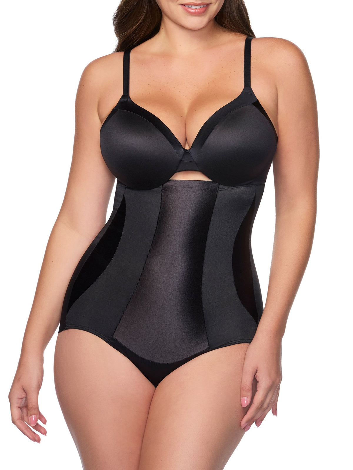 a woman wearing black high waisted tummy control underwear shapewear