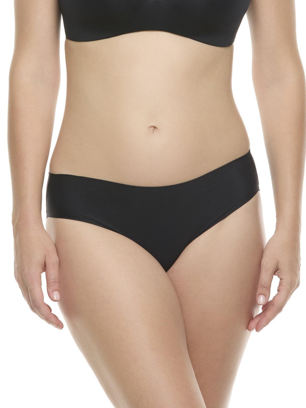 a woman wearing a black hipster panty underwear