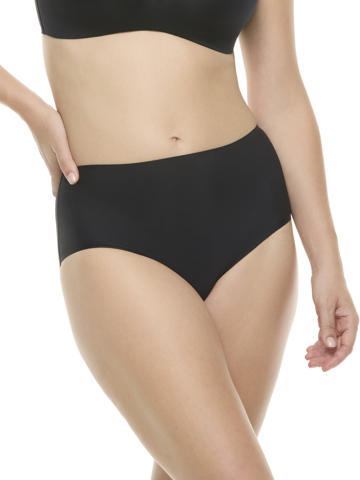a woman wearing black brief panty underwear