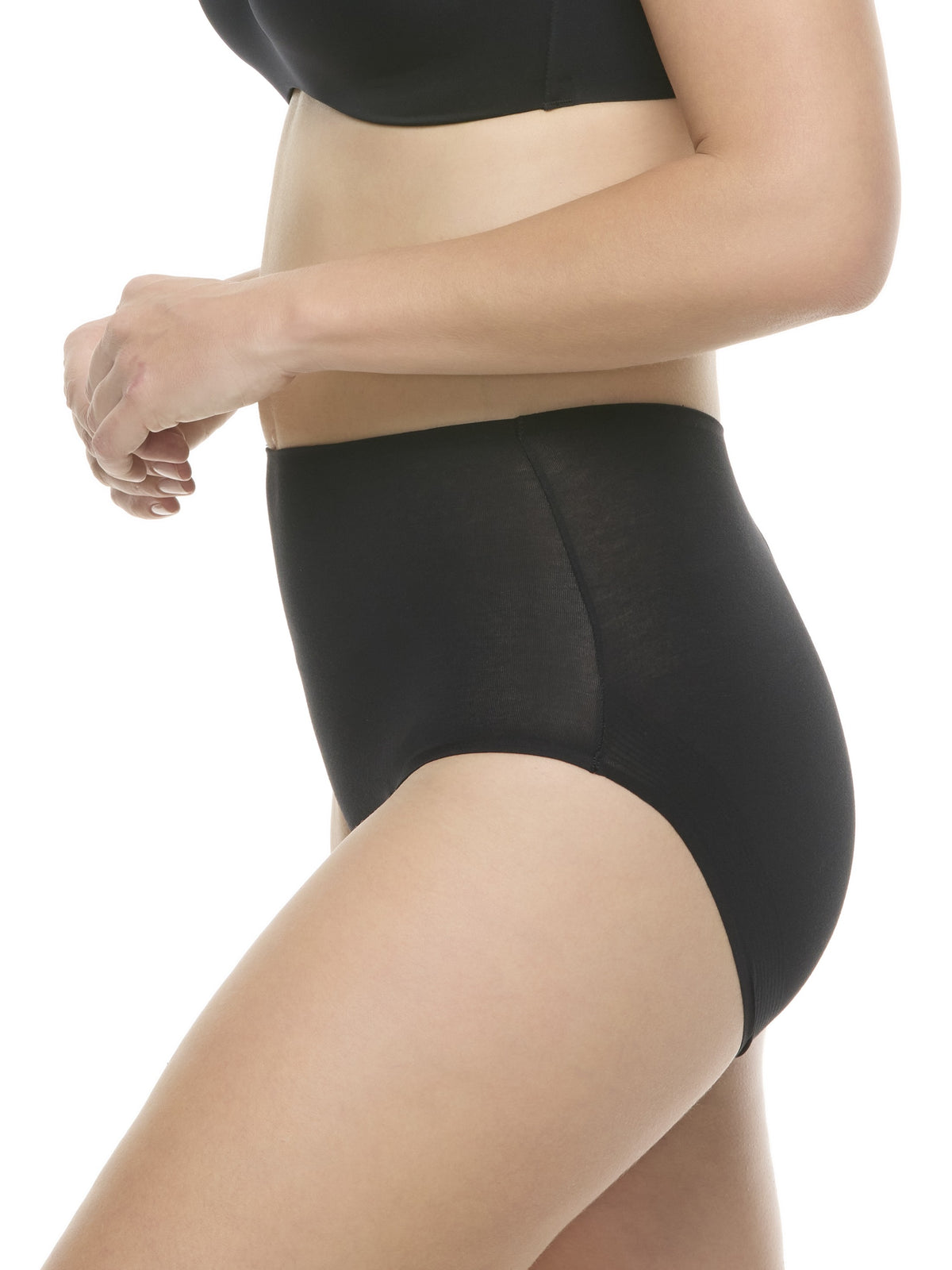 a woman wearing a black color brief panty underwear