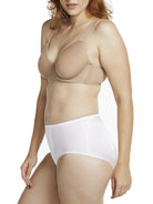 a woman wearing white tummy control underwear