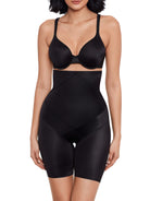 a woman wearing a black high waist tummy control thigh slimmer