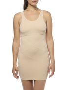 a woman wearing a beige tummy control shaping slip shaping bodysuit