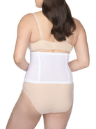 a woman wearing a white waist cincher waist trainer shapewear
