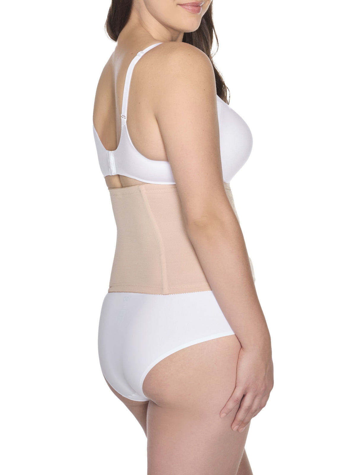 a woman wearing a nude waist cincher waist trainer shapewear