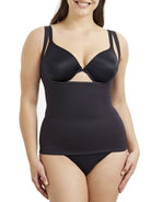 a woman wearing a black open bust shaping camisole shapewear