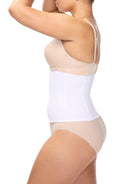 a woman wearing a white waist cincher waist trainer shapewear