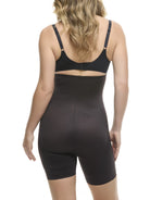 a woman wearing a black high waisted tummy control thigh slimmer body shaper shapewear