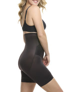 a woman wearing a black high waisted tummy control thigh slimmer body shaper shapewear