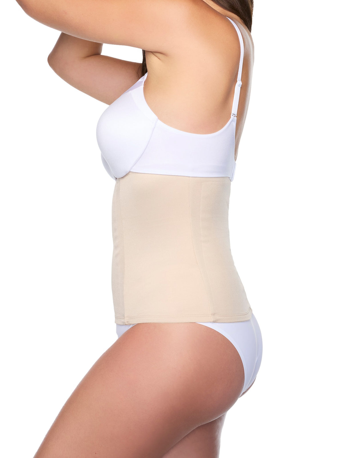 a woman wearing nude waist cincher wait trainer shapewear