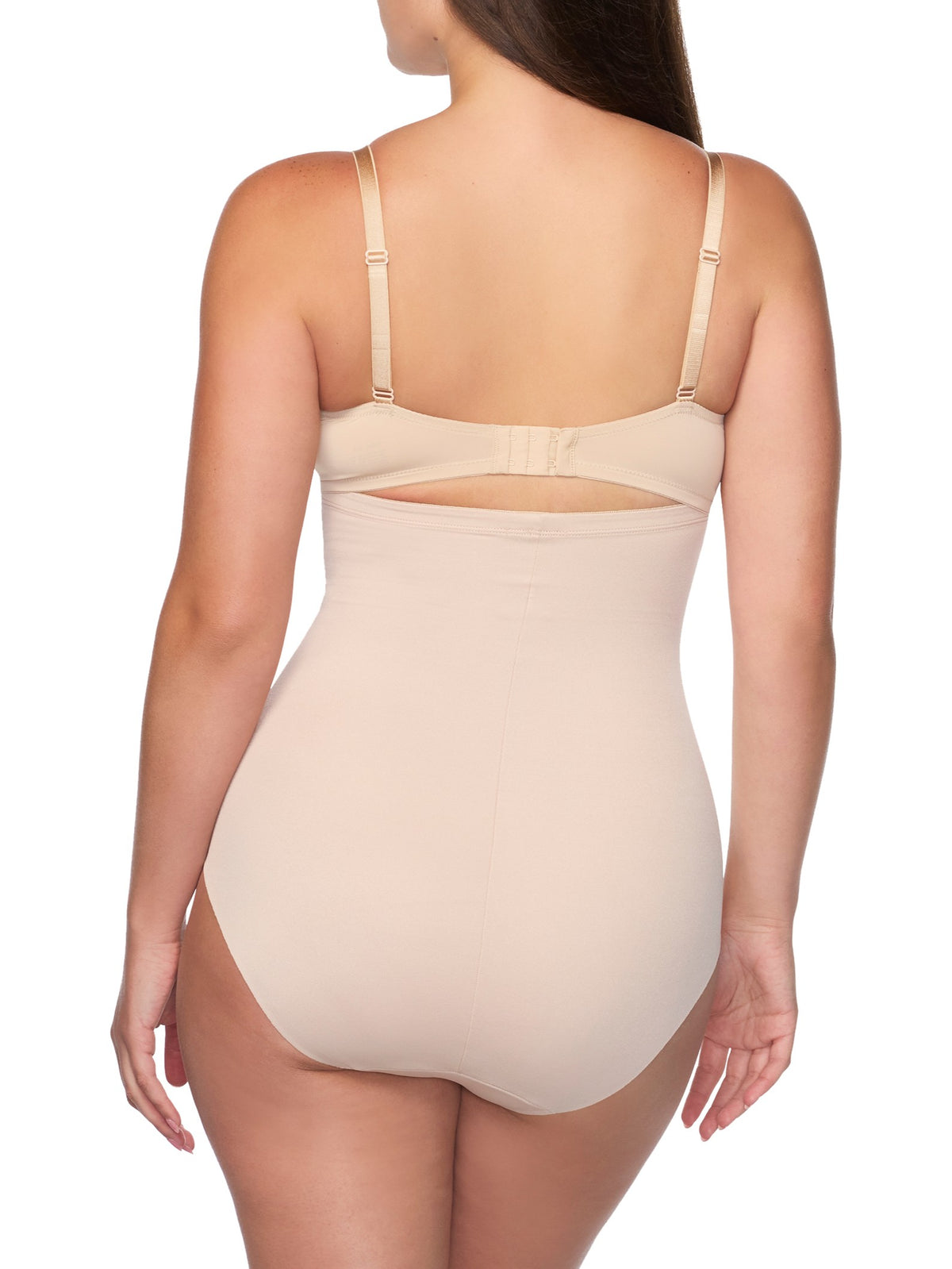 a woman wearing nude high waisted tummy control underwear shapewear
