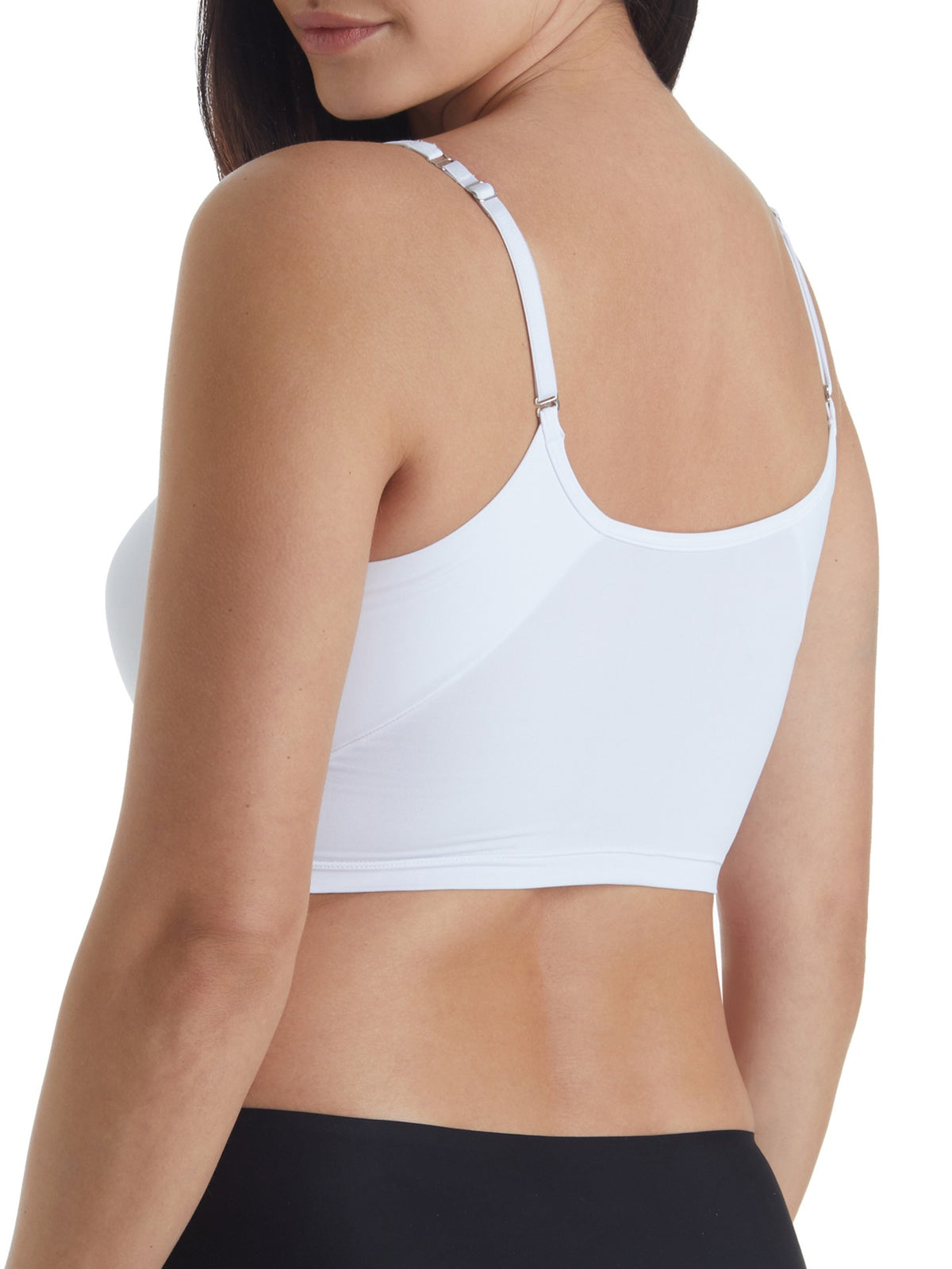 a woman wearing a white wireless bra