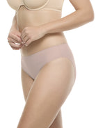a woman wearing a rose pink hipster panty underwear