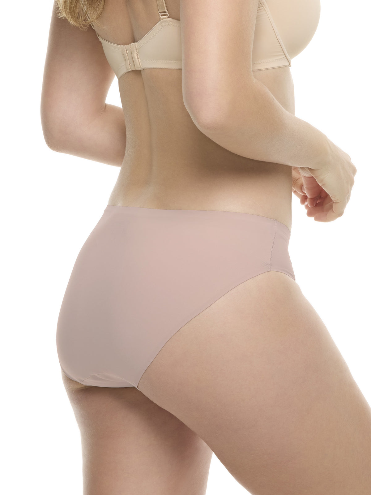 a woman wearing a rose pink hipster panty underwear