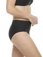 a woman wearing black brief panty underwear