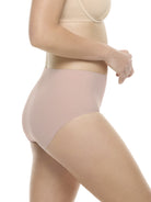 a woman wearing a rose pink brief panty underwear