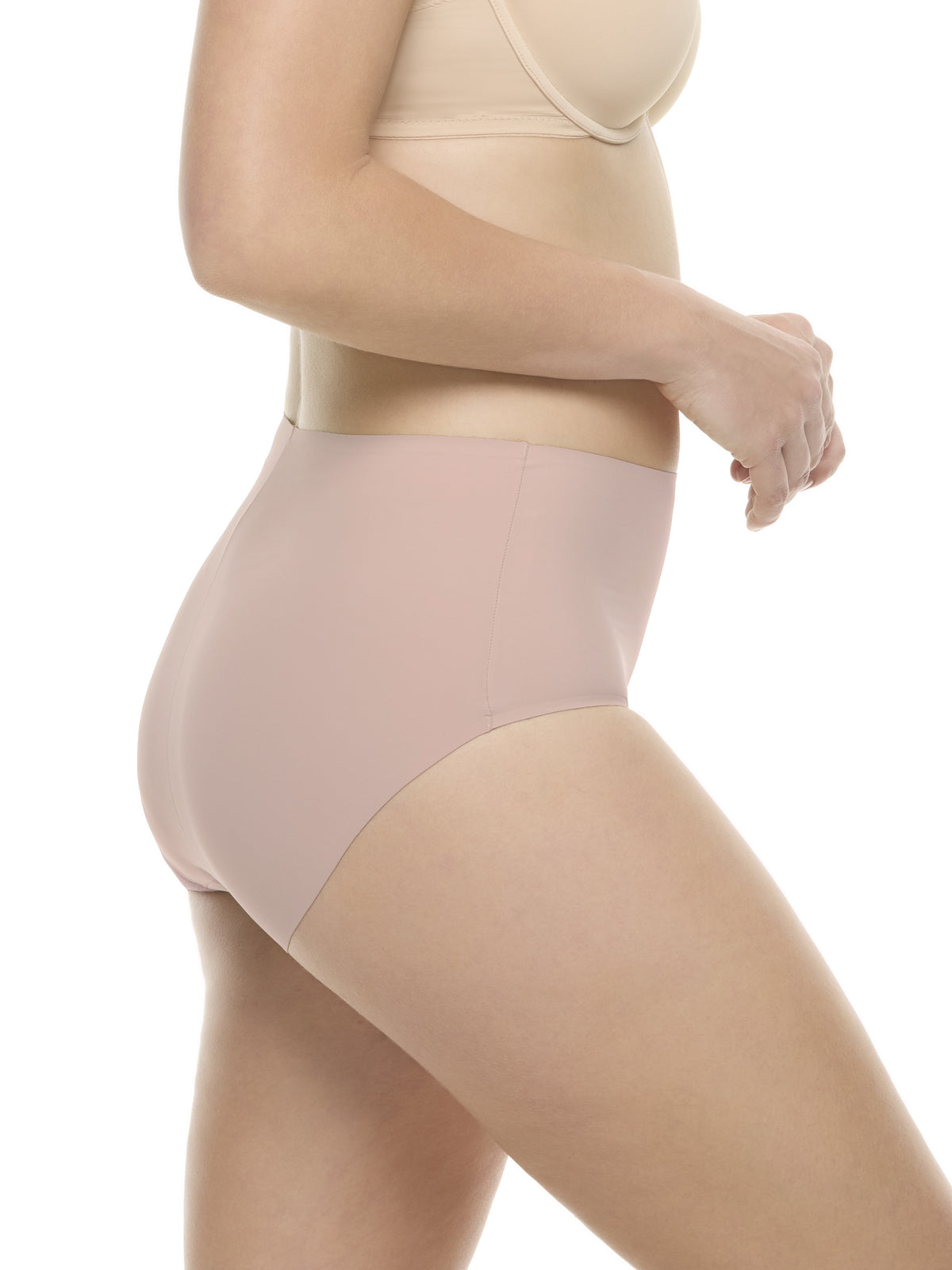 a woman wearing a rose pink brief panty underwear