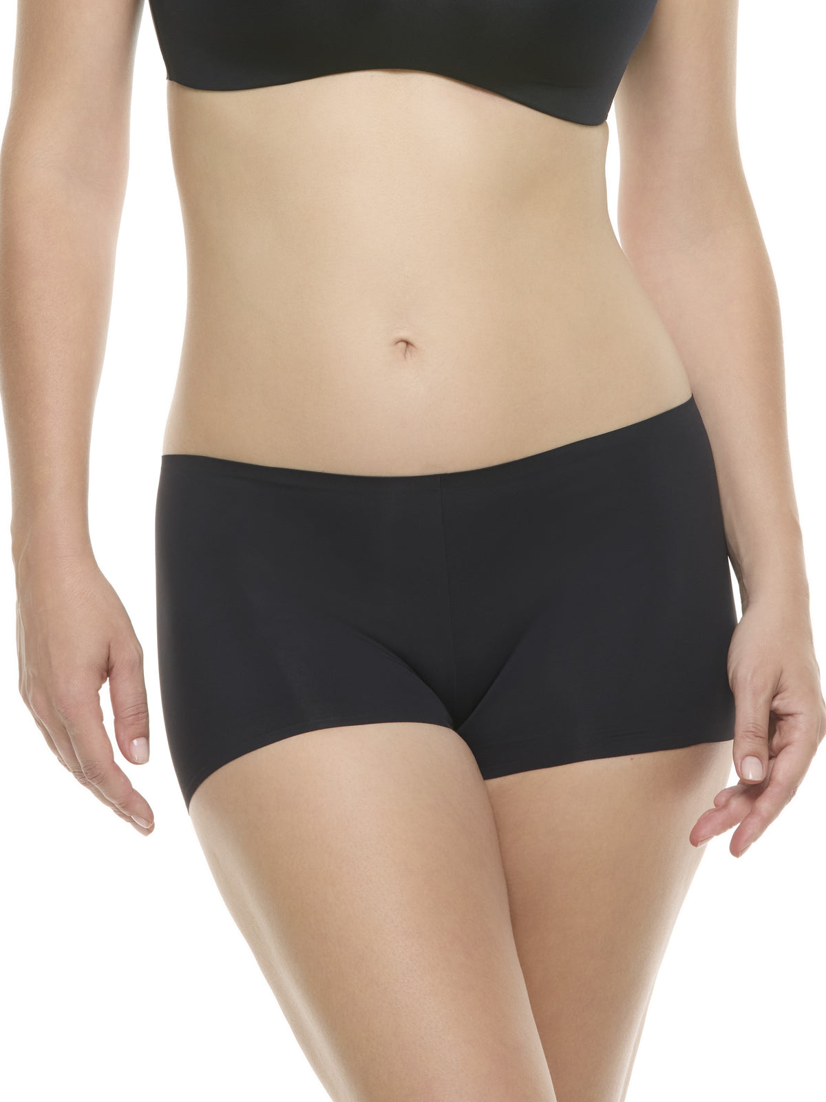 a woman wearing a black color boyshort panty underwear