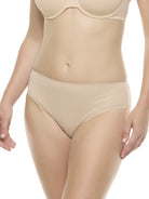 a woman wearing a beige color hipster panty underwear