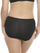 a woman wearing a black color hipster panty underwear