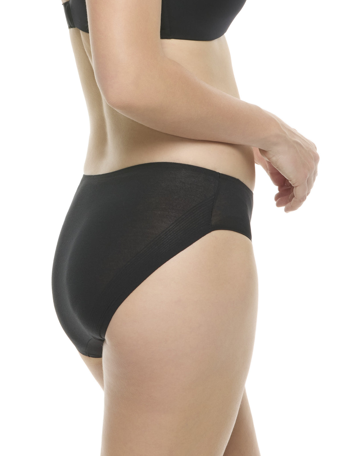 a woman wearing a black color hipster panty underwear