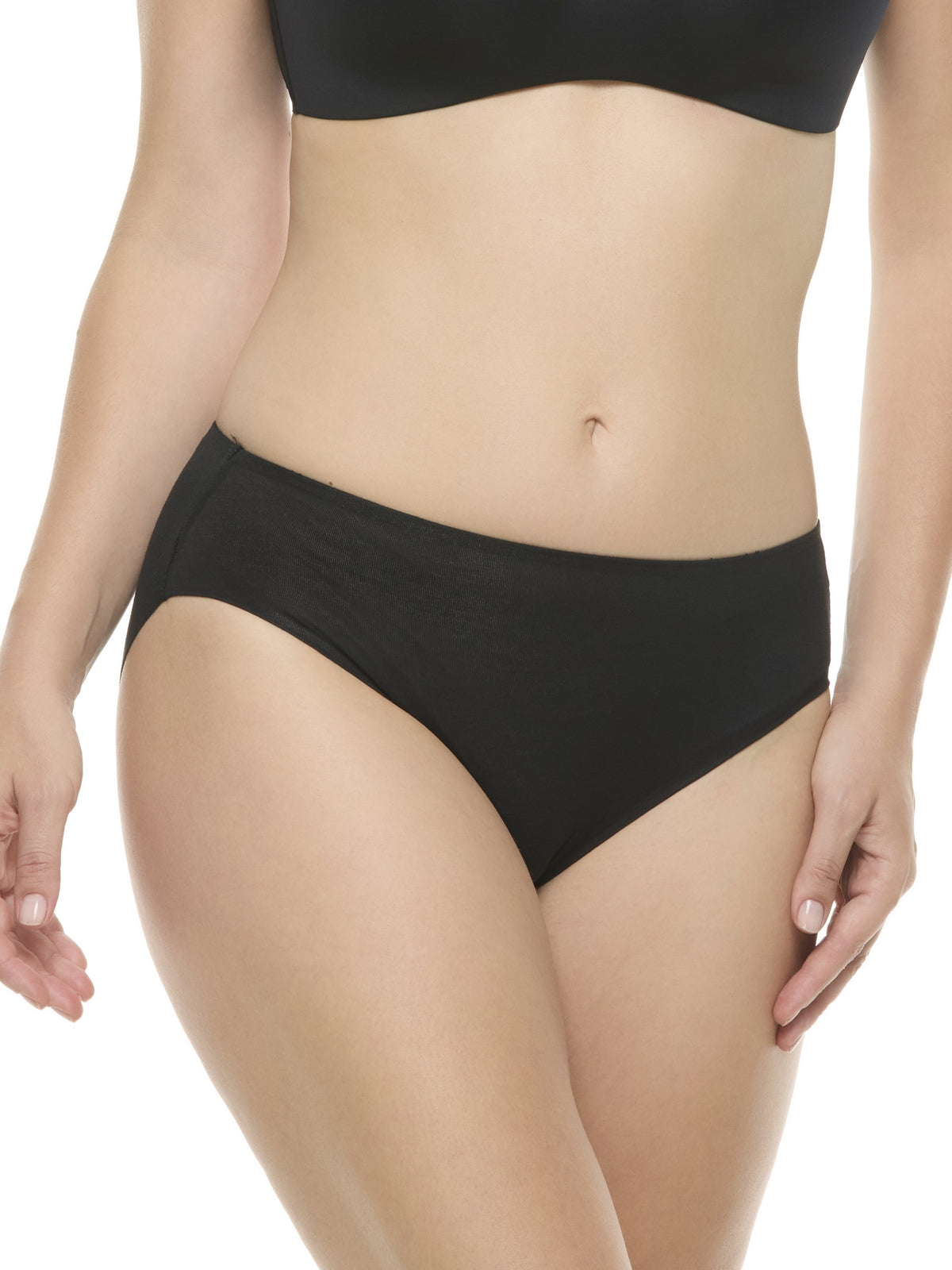 a woman wearing a black color hipster panty underwear