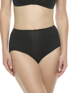 a woman wearing a black color brief panty underwear