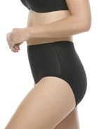 a woman wearing a black color brief panty underwear