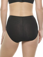 a woman wearing a black color brief panty underwear