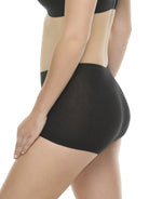 a woman wearing a black color boyshort panty underwear