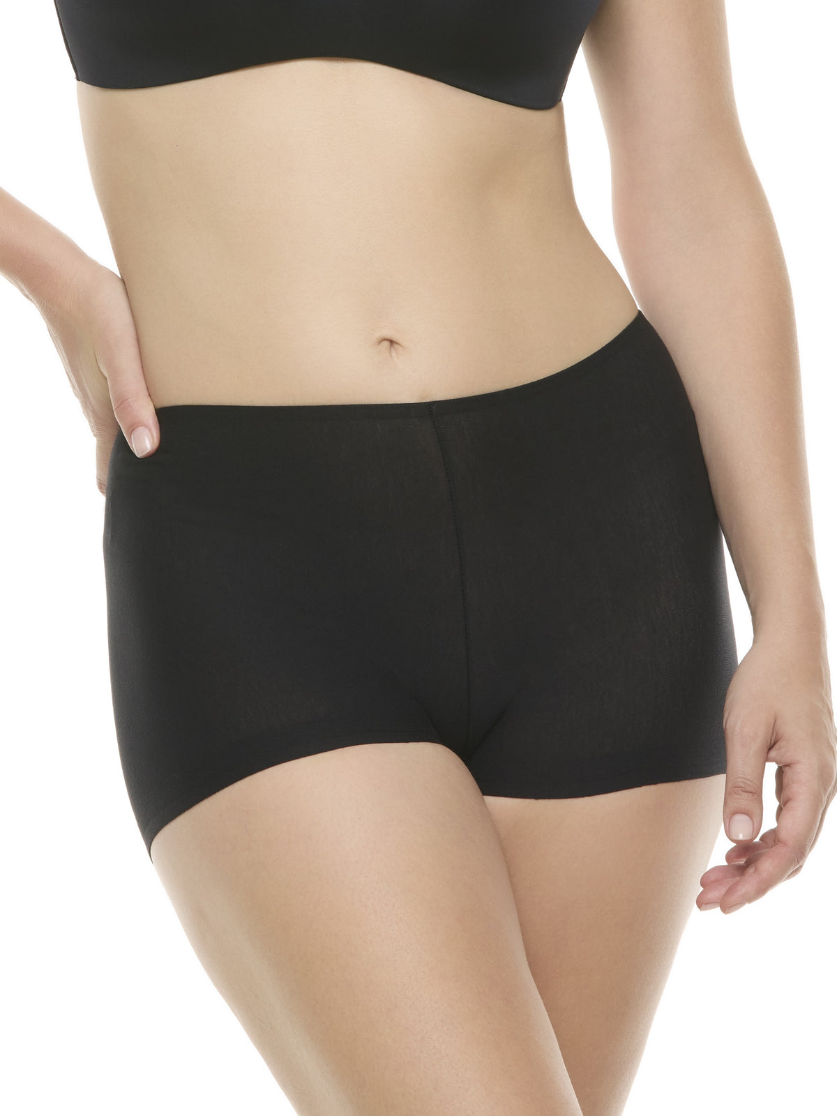 a woman wearing a black color boyshort panty underwear